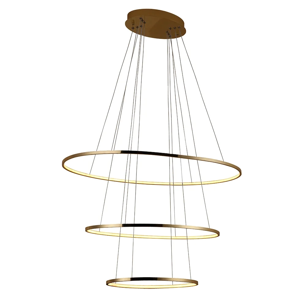Pendente Bella Birdie Oval Dourado 39 Watts 3000K Anéis Ø800/500/420mm KW004G 