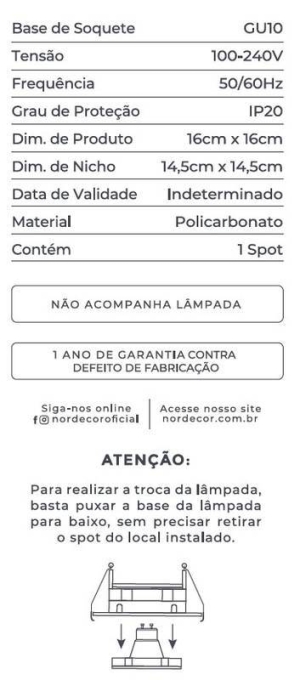 Spot Embutir Nordecor Loyo 1L AR111 Preto 160x160x15mm 6841