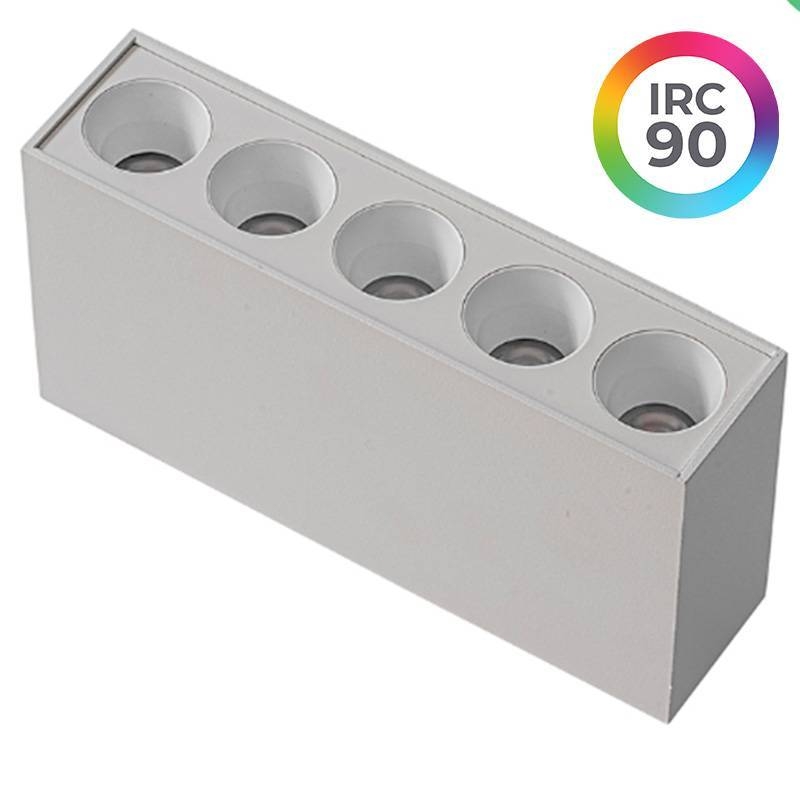  Spot Sobrepor Nordecor Downlight Powerus 5 Focos 10 watts 3000K Branco IRC90 35° Bivolt 137x35x70mm 6856