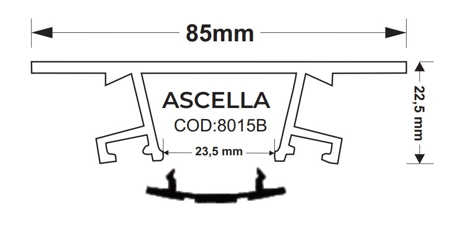 Perfil/Arandela Alpertone Ascella 85x22mm Preto Barra 3 Metros 8015-P3
