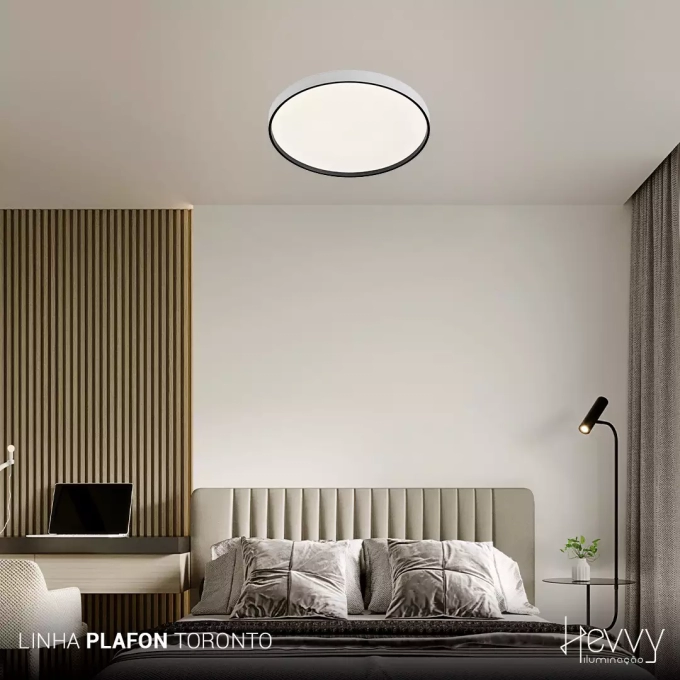Plafon Hevvy Led Toronto Branco c/ Preto 24 watts 3000K 4000K 6000K 330mm LY-8798AM BC+PT