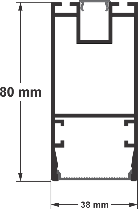Perfil Sobrepor Alpertone Dual 80x38mm Barra 2 Metros Preto 038P2T