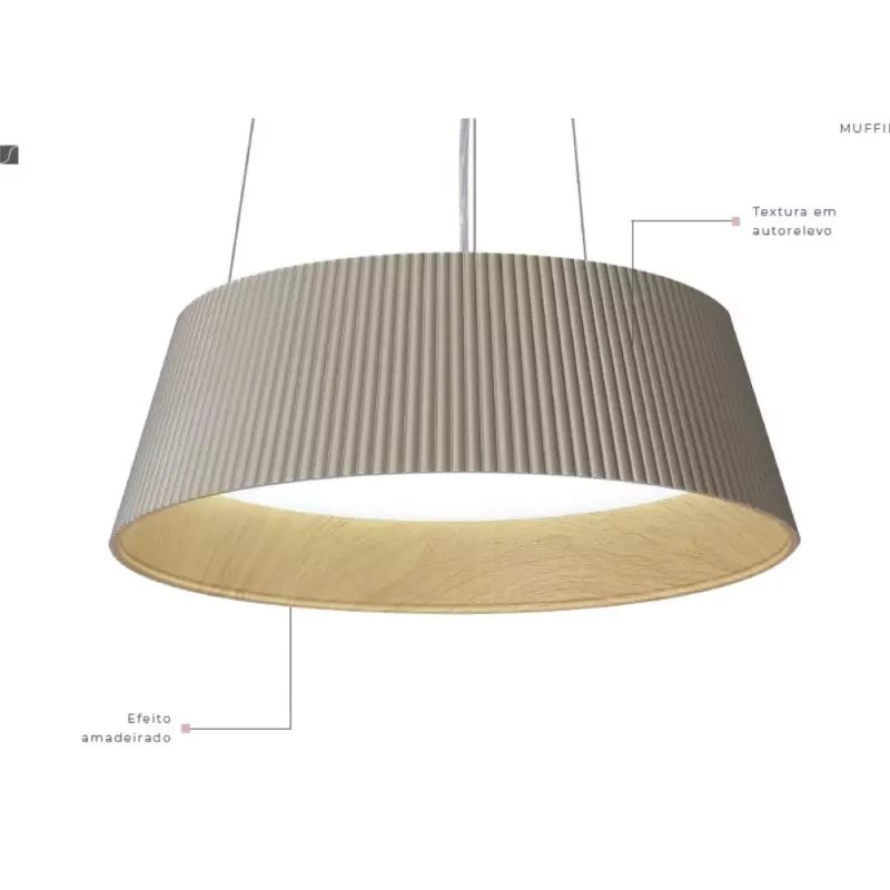 Pendente Casual Light Studioluce Muffin 18 watts 3000K~6000K Oliva e Madeira Ø450x160mm PD1841OL