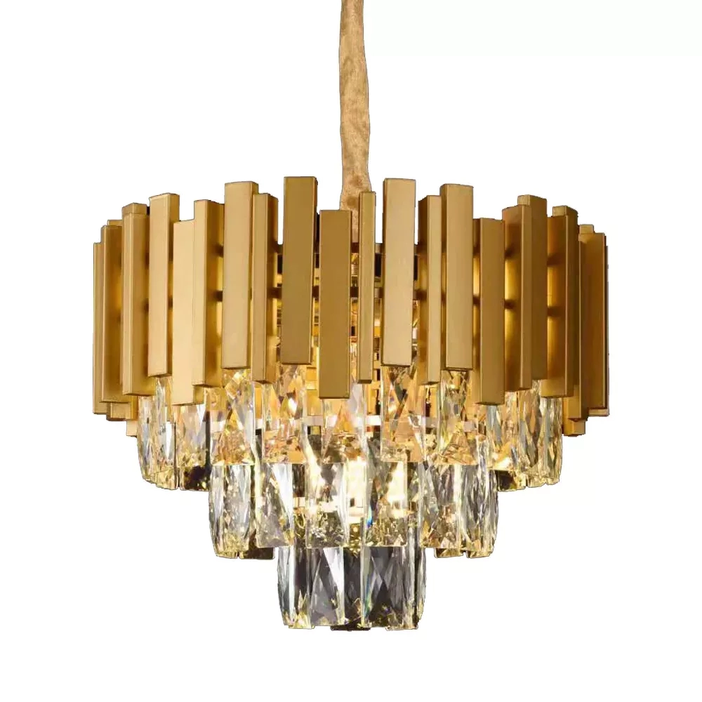Pendente Sindora Metal Dourado e Cristal Transparente 5L E14 Ø380x280mm DCD00457