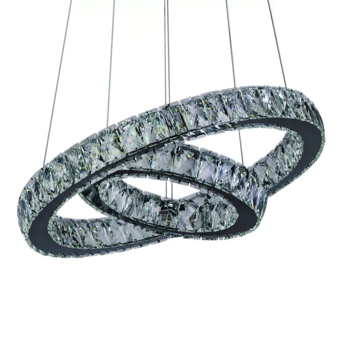 Pendente Sindora Metal Cromado e Cristal 28 watts 6000K Anéis 300x500mm DCD02804