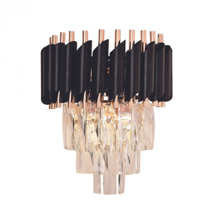 Arandela Sindora Metal Preto e Cristal Transparente 2L E14 Ø250x300mm DCB03913