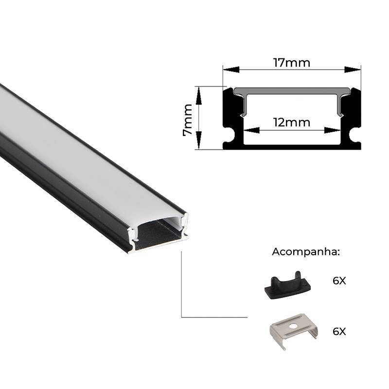 Perfil Sobrepor Nordecor Mov Preto 17x7mm Barra 3 metros 4332