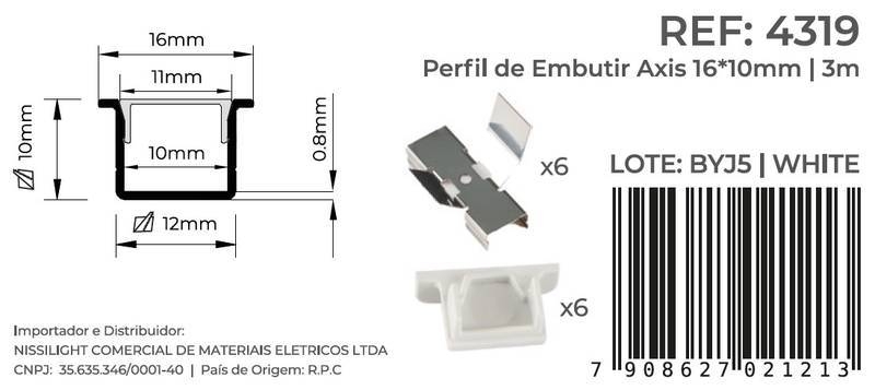 Perfil Embutir Nordecor Axis Branco 16x10mm Barra 3 metros 4319