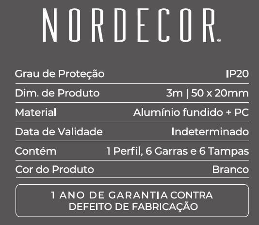 Perfil Embutir Nordecor Vast Branco 50x20mm Barra 3 metros 4343