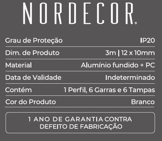 Perfil Sobrepor Nordecor Axis Branco 12x10mm Barra 3 metros 4323