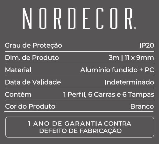Perfil Embutir Nordecor Lite Branco 11x9mm Barra 3 metros 4311