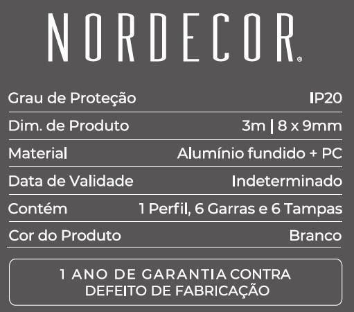Perfil Sobrepor Nordecor Lite Branco 8x9mm Barra 3 metros 4315