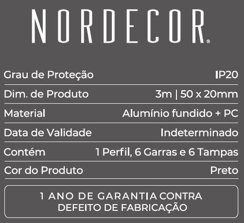 Perfil Embutir Nordecor Vast Preto 50x20mm Barra 3 metros 4344
