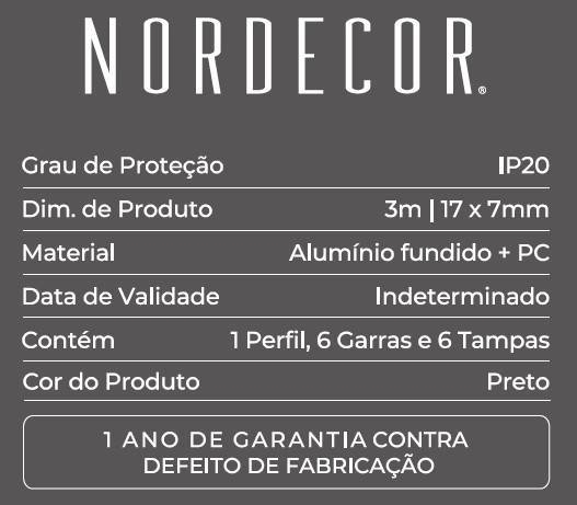 Perfil Sobrepor Nordecor Mov Preto 17x7mm Barra 3 metros 4332