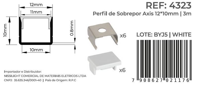 Perfil Sobrepor Nordecor Axis Branco 12x10mm Barra 3 metros 4323