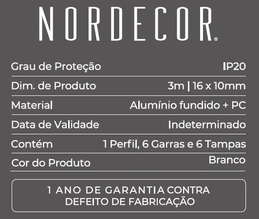Perfil Embutir Nordecor Axis Branco 16x10mm Barra 3 metros 4319