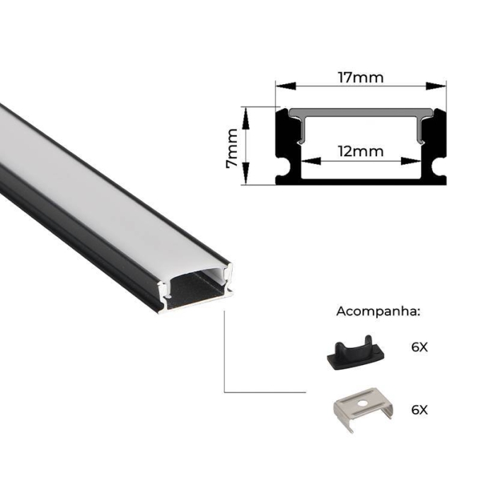 Perfil Sobrepor Nordecor Mov Preto 17x7mm Barra 3 metros 4332