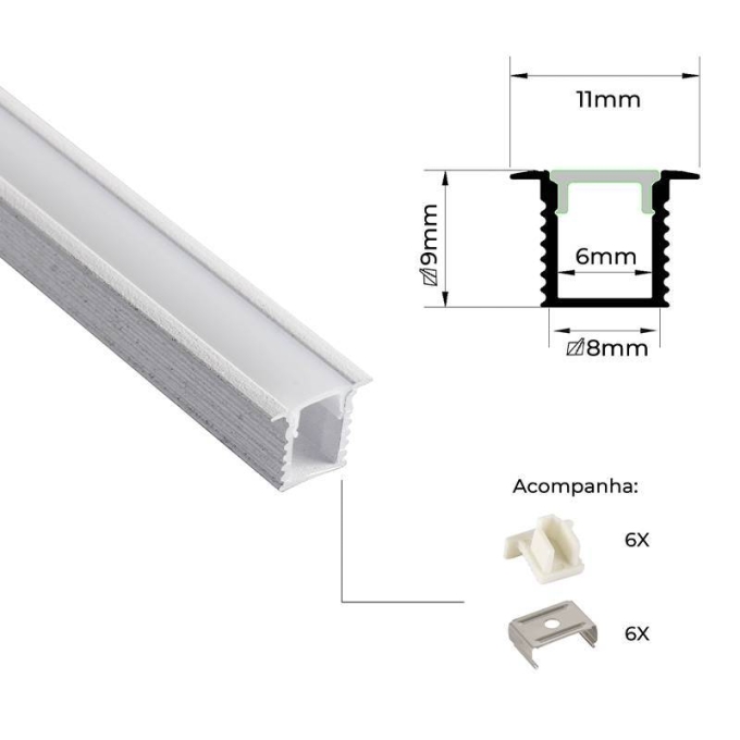 Perfil Embutir Nordecor Lite Branco 11x9mm Barra 3 metros 4311