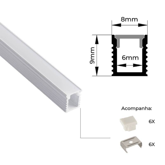 Perfil Sobrepor Nordecor Lite Branco 8x9mm Barra 3 metros 4315
