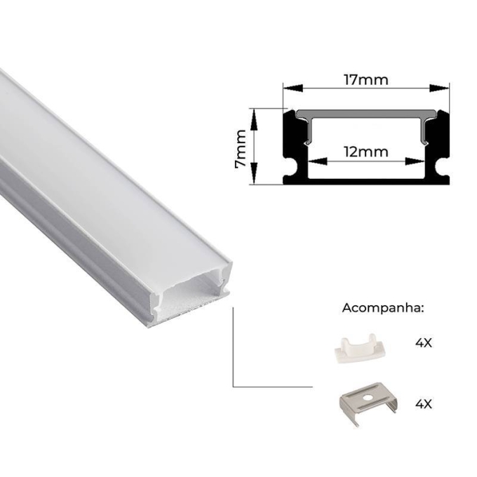 Perfil Sobrepor Nordecor Mov Branco 17x7mm Barra 2 metros 4329