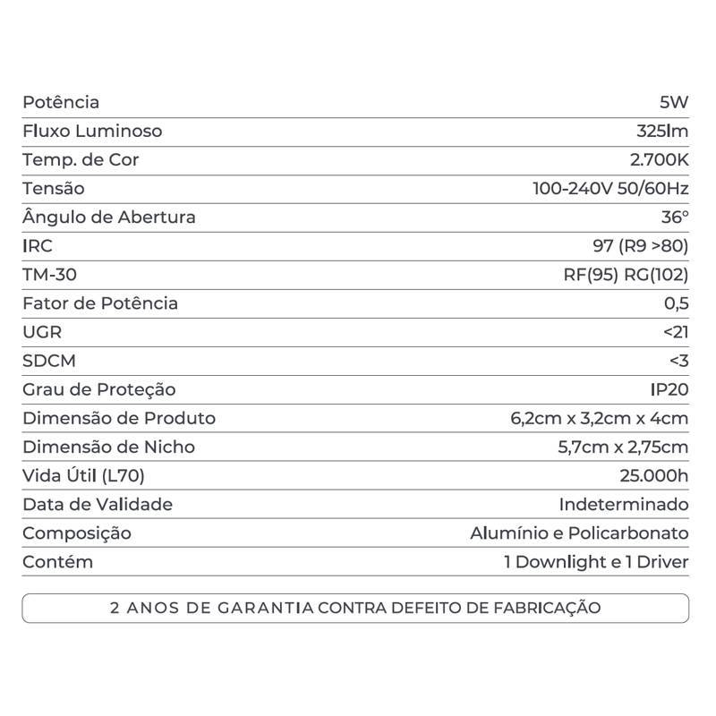 Embutido Nordecor Powerlux 3 Focos 5 watts Branco 2700K IRC97 36° Bivolt 62x32x40mm 80003