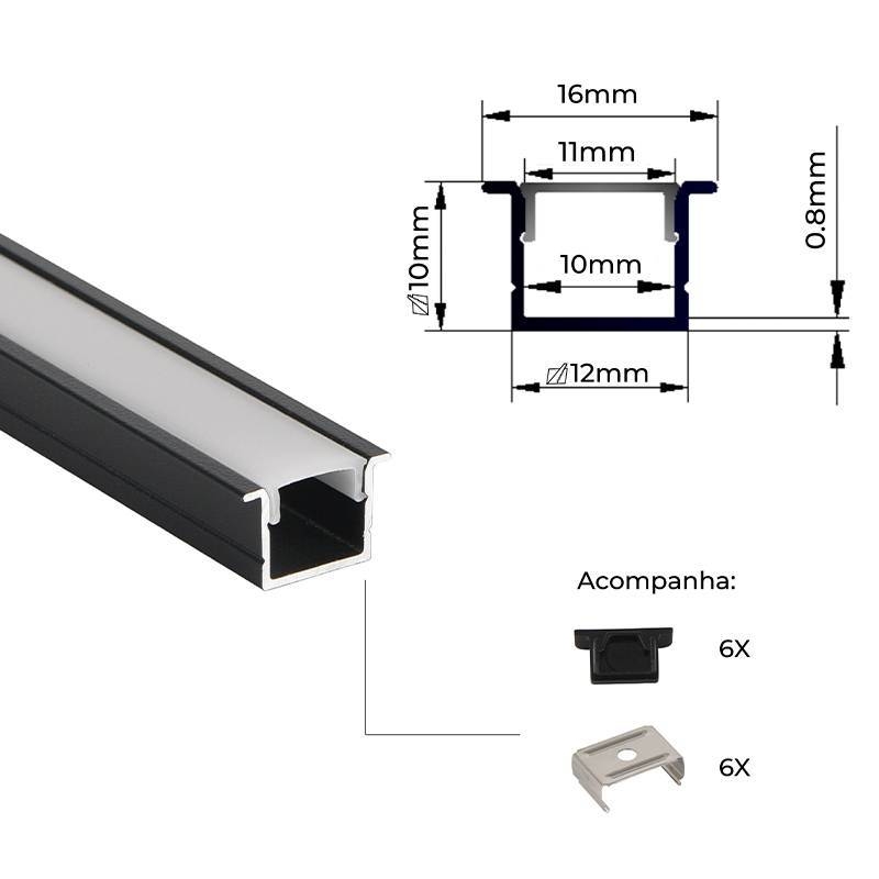 Perfil Embutir Nordecor Axis Preto 16x10mm Barra 3 metros 4320