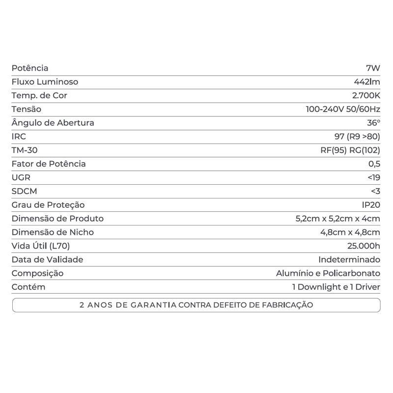 Embutido Nordecor Powerlux 4 Focos 7 watts Preto 2700K IRC97 36° Bivolt 52x52x40mm 80014