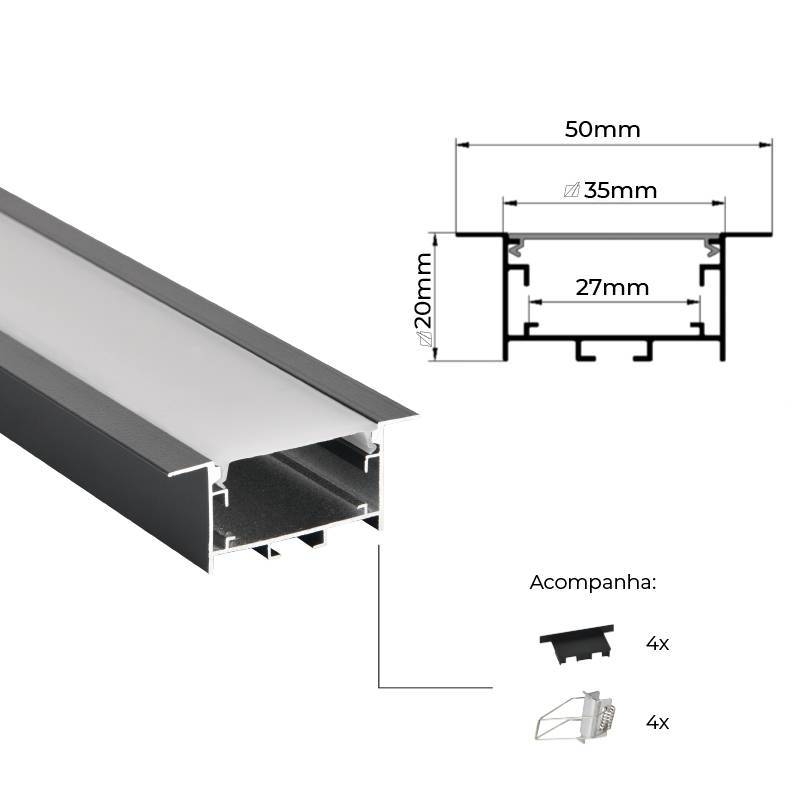 Perfil Embutir Nordecor Vast Preto 50x20mm Barra 2 metros 4342