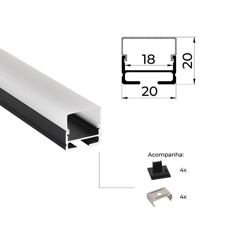 Perfil de Sobrepor Nordecor Vetro Preto 20x20mm Barra de 2 metros 4306