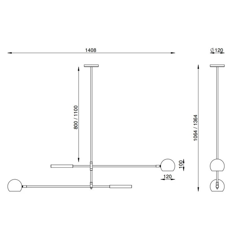 Pendente Foco Metallo Astro Duplo Cúpula Moon 2L GU10 1411x120x1067mm PE 528/80 