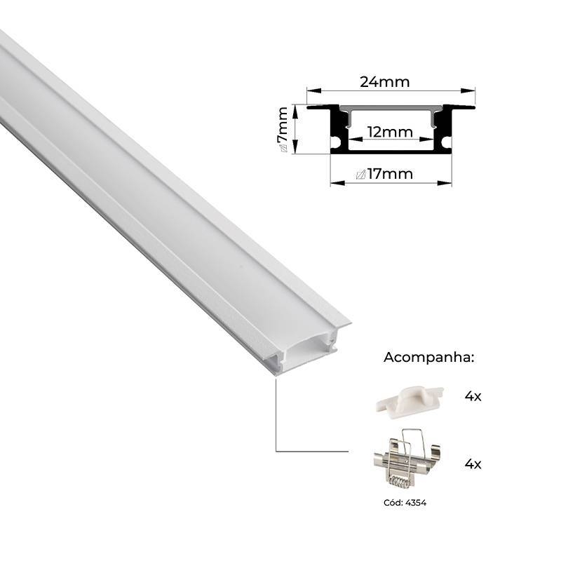 Perfil Embutir Nordecor Mov Branco 24x7mm Barra 2 metros 4325