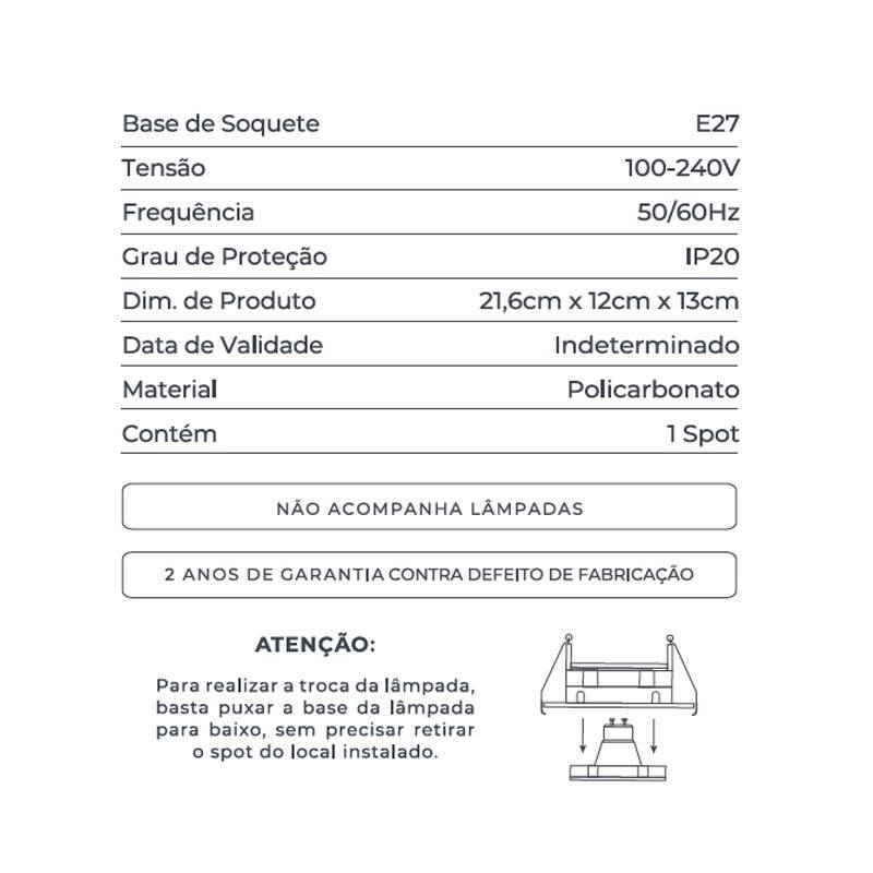 Spot Sobrepor Nordecor Loyo 2L AR70 Branco 216x120x130mm 6988
