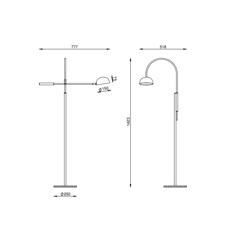 Coluna Foco Metallo Solar Cúpula Bowl Articulada 1L G9 777x518x1423mm CO 330