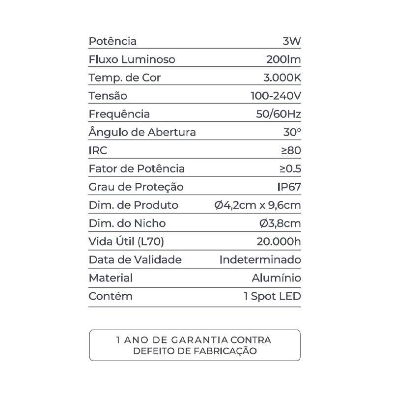 Embutido de Solo Nordecor Pinne On Redondo 3 watts 3000K 30° IP67 Alumínio Ø42x92mm 6975