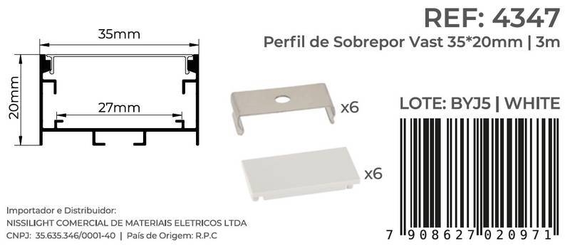 Perfil Sobrepor Nordecor Vast Branco 35x20mm Barra 3 metros 4347