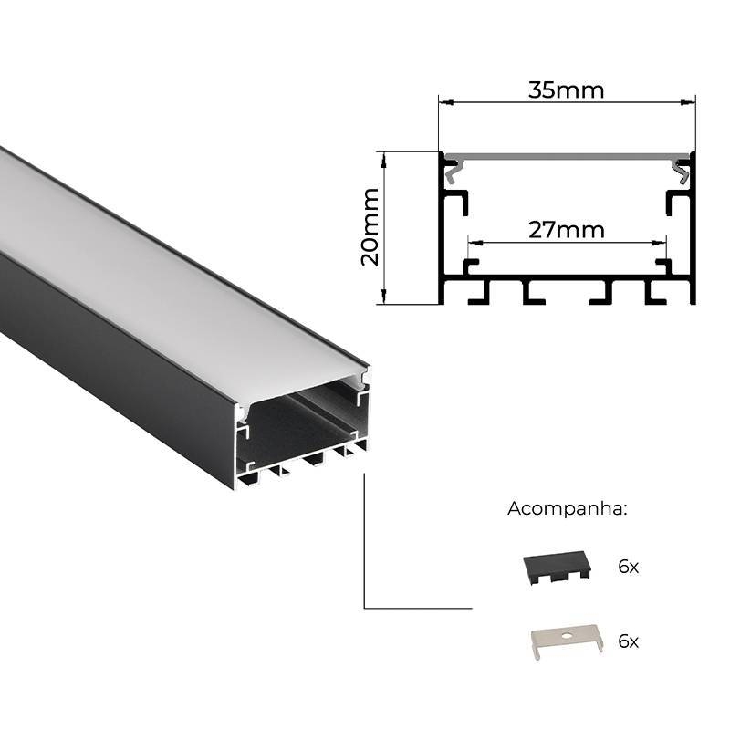 Perfil Sobrepor Nordecor Vast Preto 35x20mm Barra 3 metros 4348