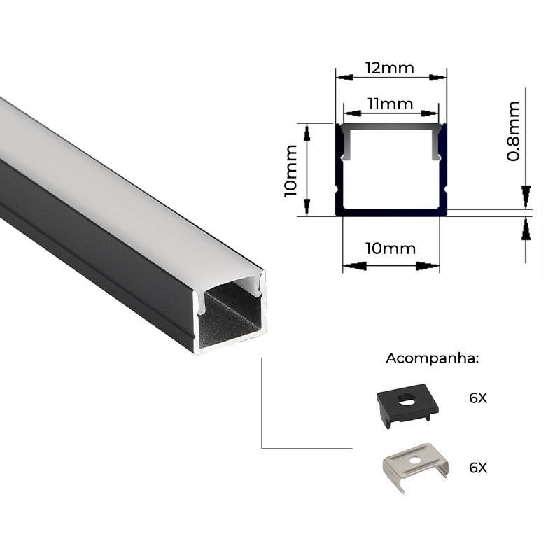 Perfil Sobrepor Nordecor Axis Preto 12x10mm Barra 3 metros 4324