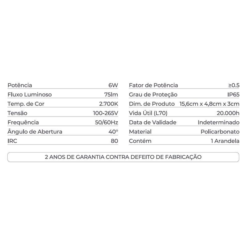 Arandela Nordecor Flou Tri 6 watts 2700K 40° IP65 Branco 156x48x30mm 2982