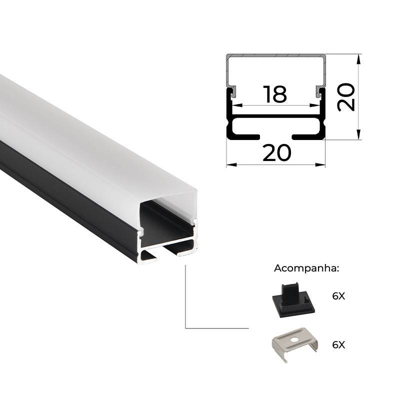 Perfil de Sobrepor Nordecor Vetro Preto 20x20mm Barra de 3 metros 4308