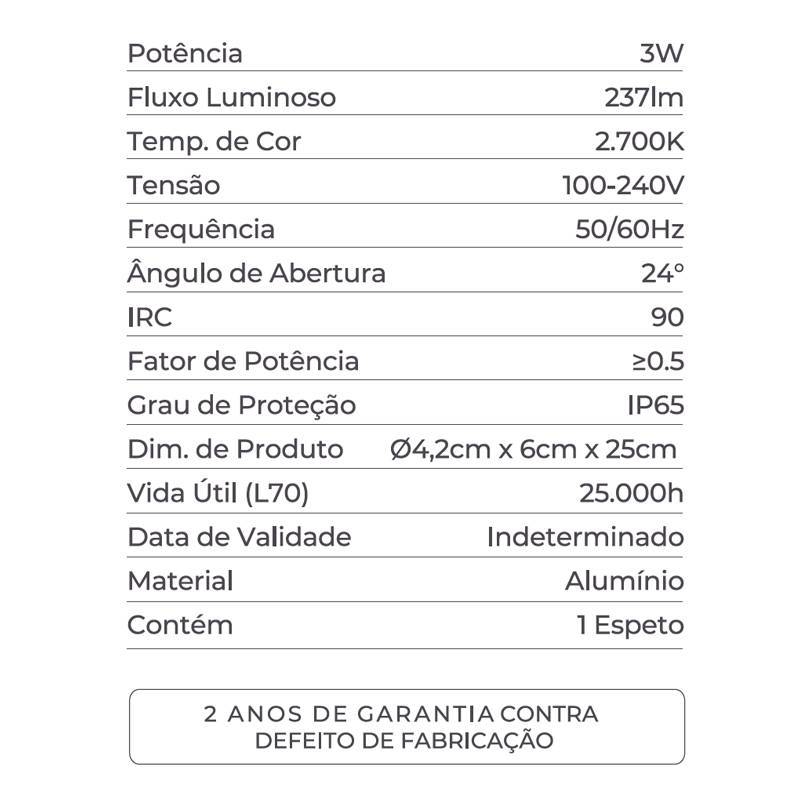 Espeto de Jardim Nordecor Oyne 3 watts 2700K 24° IP65 IRC90 250x60x42mm 80020