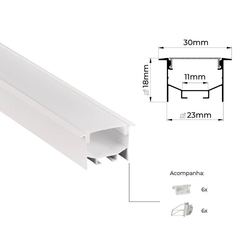 Perfil Embutir Nordecor Brise Branco 30x18mm Barra 3 metros 4335
