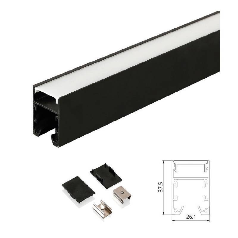 Perfil de Sobrepor Nordecor Fusy Preto 37x26mm Barra de 3 metros Alojamento para Fonte Slim 4206