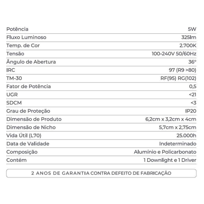 Embutido Nordecor Powerlux 3 Focos 5 watts Branco 2700K IRC97 36° Bivolt 62x32x40mm 80003