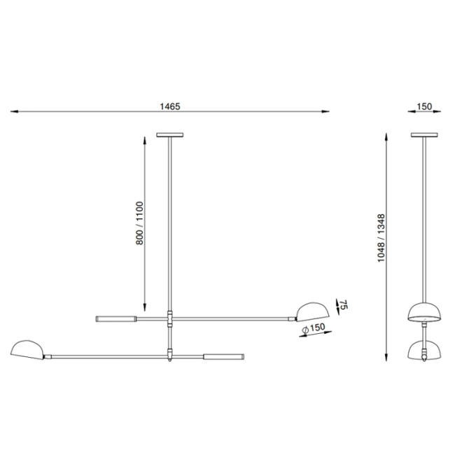 Pendente Foco Metallo Astro Duplo Cúpula Bowl 2L G9 1467x150x1347mm PE 529/110