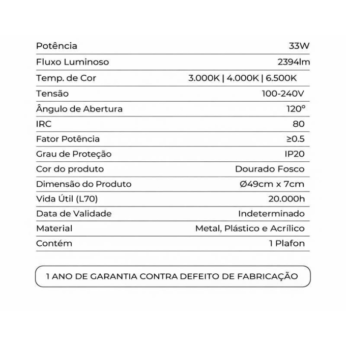 Plafon Nordecor Zyra 33 watts Multitemperatura Branco Ø490x70mm 90032