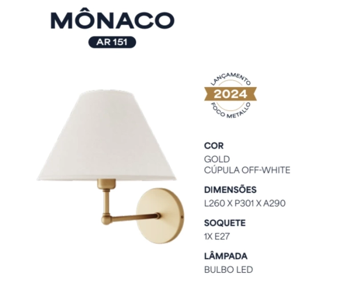 Arandela Foco Metallo Mônaco 1L E27 260x303x306mm AR 151 
