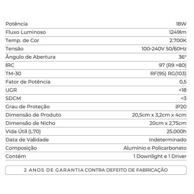 Embutido Nordecor Powerlux 12 Focos 18 watts Branco e Fundo Preto 2700K IRC97 36° Bivolt 109x32x40mm 80010