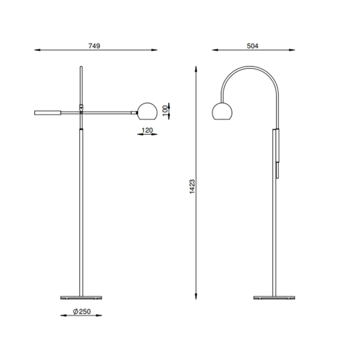 Coluna Foco Metallo Solar Cúpula Moon Articulada 1L GU10 749x504x1423mm CO 329 