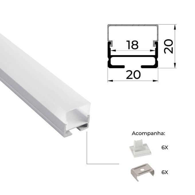 Perfil de Sobrepor Nordecor Vetro Branco 20x20mm Barra de 3 metros 4307