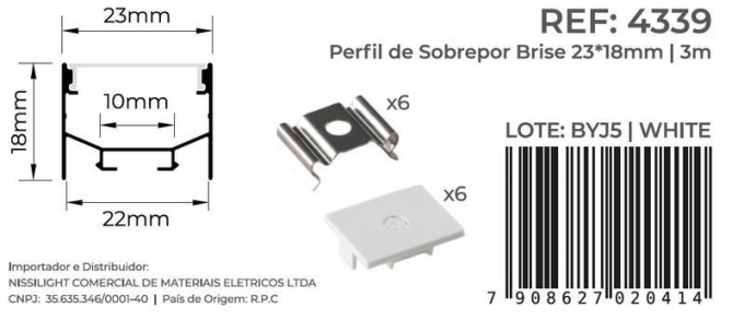 Perfil Sobrepor Nordecor Brise Branco 23x18mm Barra 3 metros 4339
